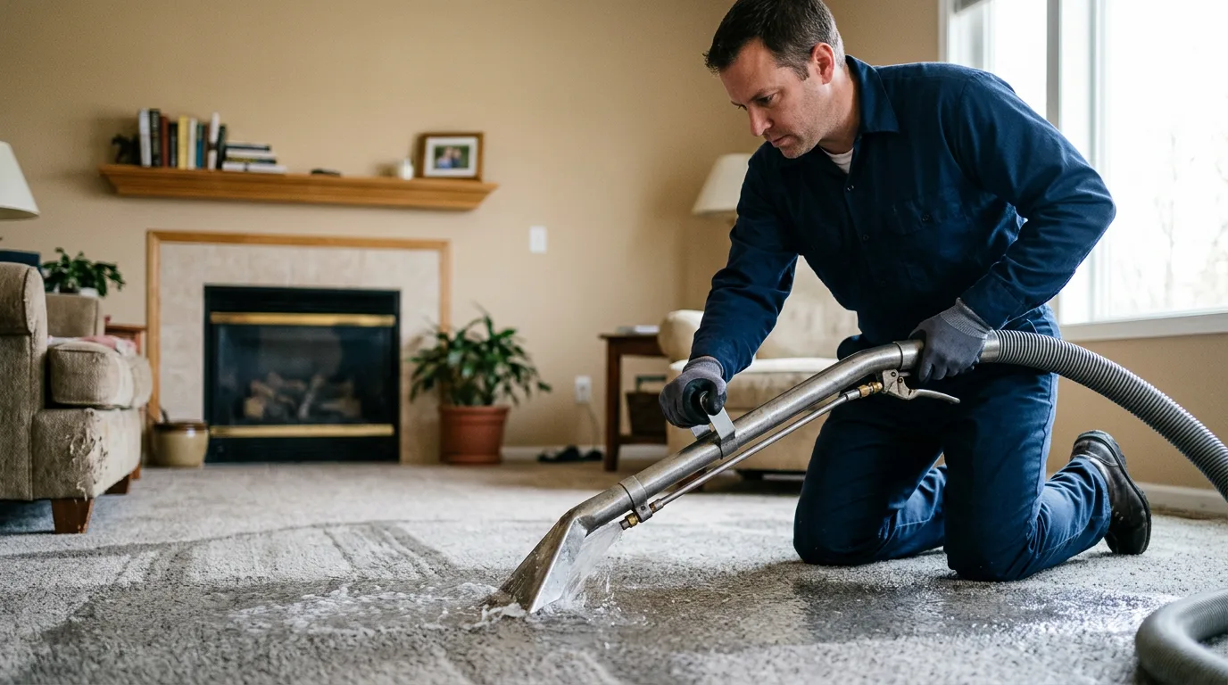 Water damage restoration technician working near Clay City, IN